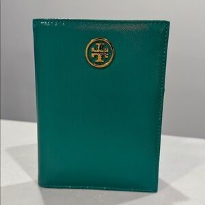Tory Burch Teal Passport Holder with Gold Logo